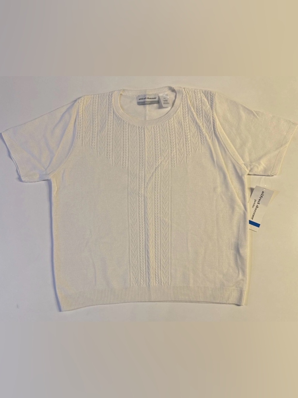 *NWT Alfred Dunner Women's Petite XL White Cable Knit Short Sleeve Sweater Top